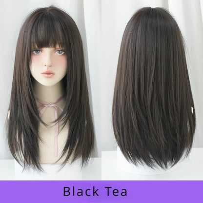 Straight Layered Blonde Wig with Neat Bangs - High Density Synthetic Hair for Women