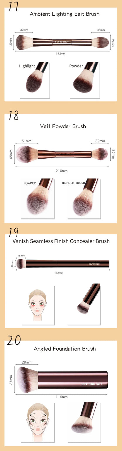 Hourglass Makeup Brush Set – Powder, Foundation, Concealer, Lip, Blusher, Bronzer & Eyeshadow Brushes
