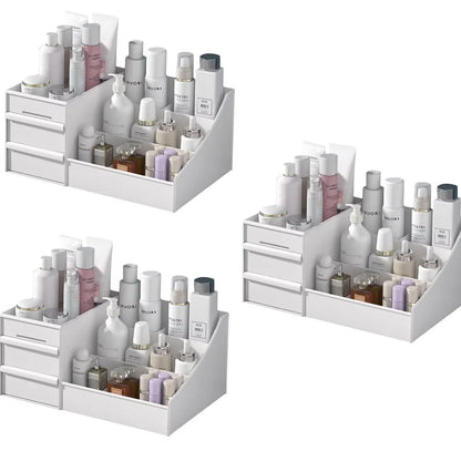 1PC White Makeup Storage Box - Plastic Drawer Organizer for Cosmetics & Skin Care