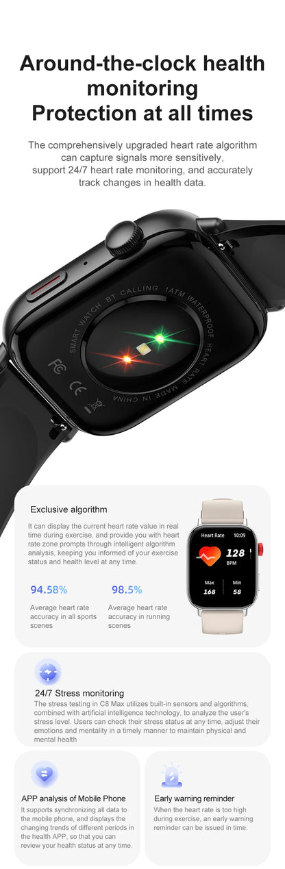 COLMI C8 Max Voice Calling Smart Watch, 1.93" HD Color Display, Health & Fitness Tracking for Men & Women