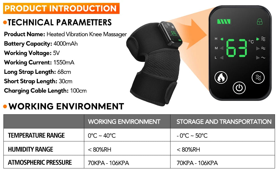 3 in 1 Shoulder Knee Elbow Heated Vibration Knee Massager Pad for Joint Pain Relief Health Care Shoulder Arthritis Support Belt