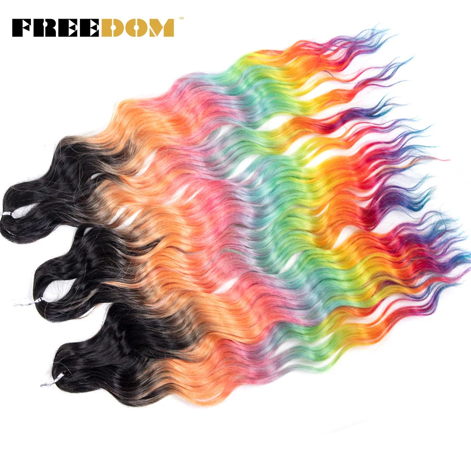 FREEDOM Synthetic Braiding Hair Extensions 24inch Loose Deep Wavy Ombre Brown Rainbow Twist