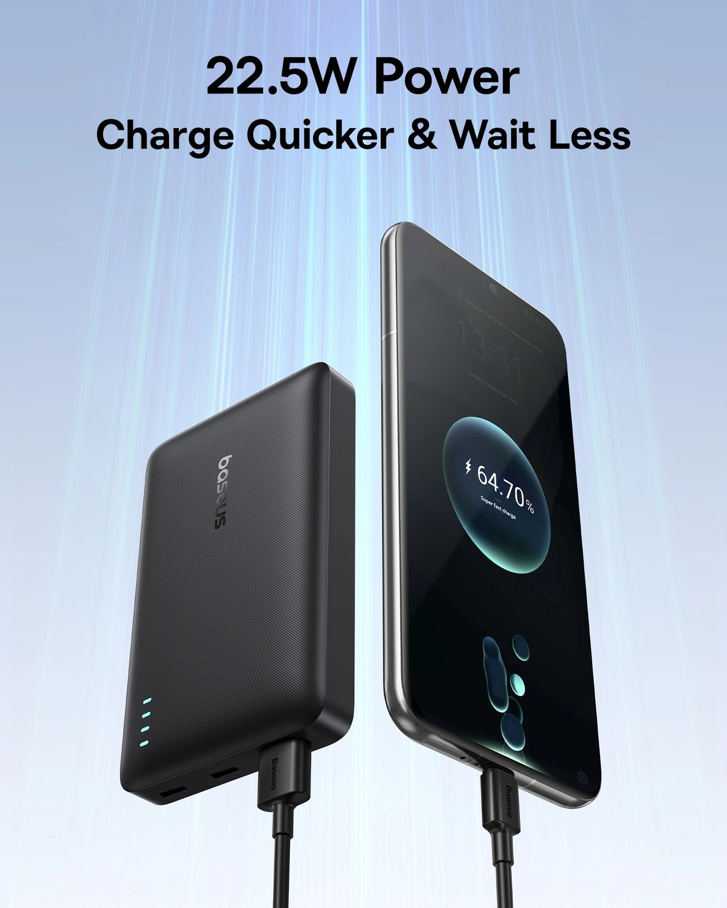 Baseus 22.5W Power Bank 10000mAh, QC PD Fast Charging Portable Charger for iPhone 16/15, Samsung, Xiaomi
