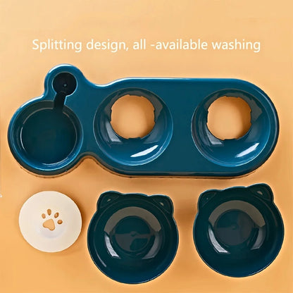3-in-1 Tilted Pet Bowl Set with Water Feeder & Gravity Bottle for Neck Protection