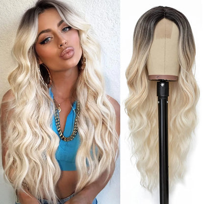 Synthetic Long Lace Ombre Blonde Wavy Wig 26 Inch for Women