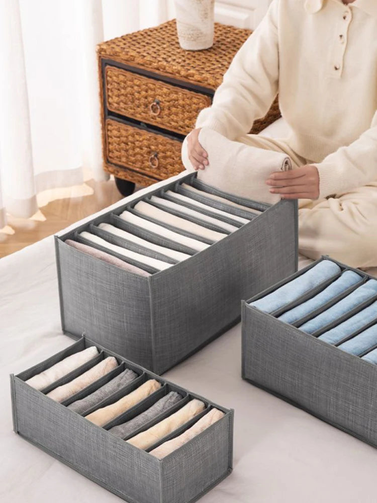 9-Panel Pants Storage Box - Jeans Compartment Organizer, Layered Design for Home Wardrobe