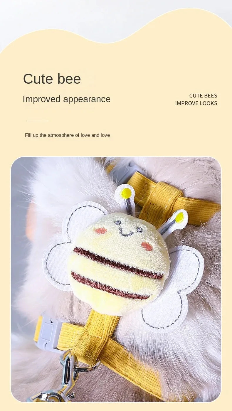 Adjustable Cat Harness, Leash & Collar Set with Cartoon Bee Design for Small & Medium Pets