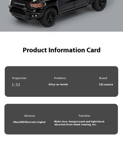 1/32 RAM 1000 TRX Mammoth Pickup Alloy Car Model with Sound and Light Pull Back Toy for Kids Collectibles Birthday Gift