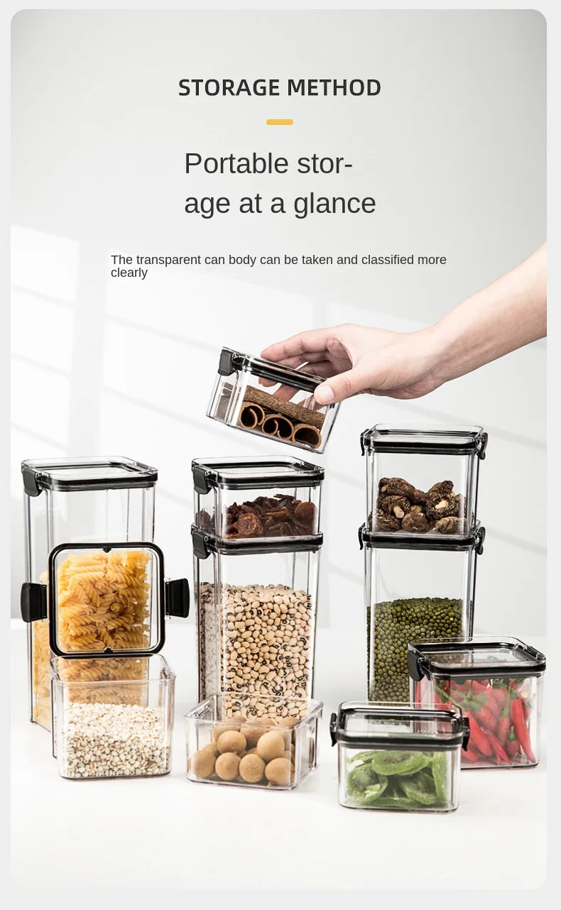 Sealed Plastic Storage Jars Set, Moisture-Proof Grain & Seasoning Organizer for Kitchen