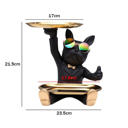 Bulldog Resin Sculpture with Tray - Cool Dog Ornament & Coin Piggy Bank for Table Decoration
