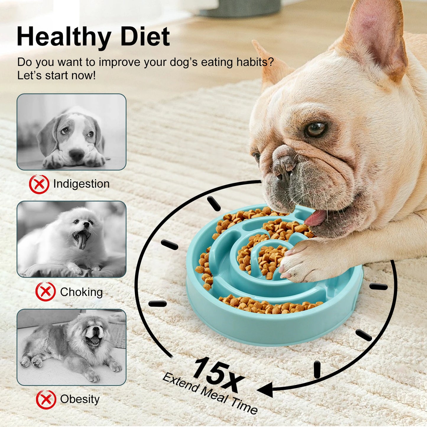 Non-Slip Pet Dog Slow Feeder Bowl – Anti-Gulping Eco-Friendly Dish for All Dog Sizes
