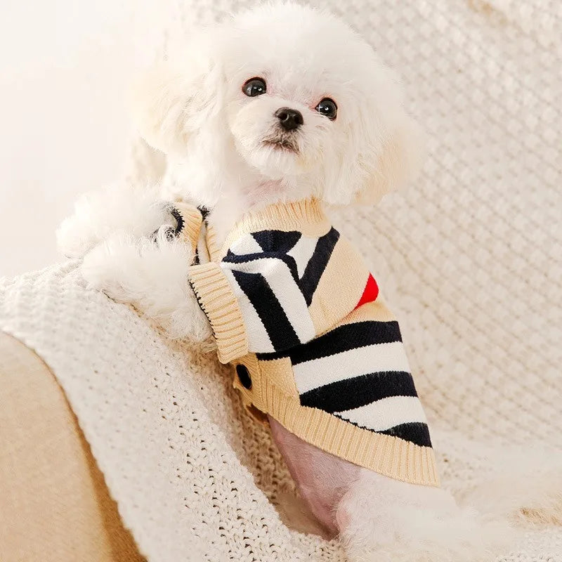 Luxury Striped Cardigan Sweater for Dogs – Warm Coat for Chihuahua, Bichon Frise & Puppies