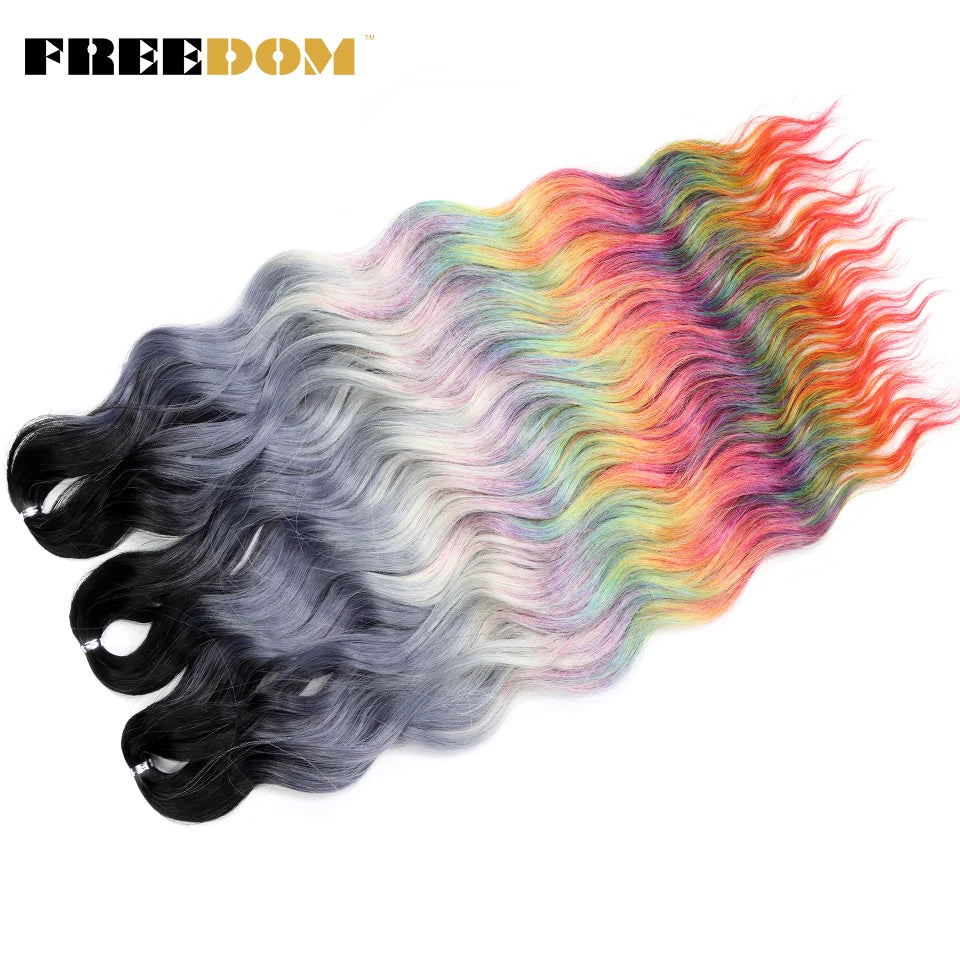 FREEDOM Synthetic Braiding Hair Extensions - 24" Deep Wavy Curly Ombre Rainbow Twist Crochet Hair