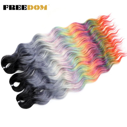 FREEDOM Synthetic Braiding Hair Extensions - 24" Deep Wavy Curly Ombre Rainbow Twist Crochet Hair