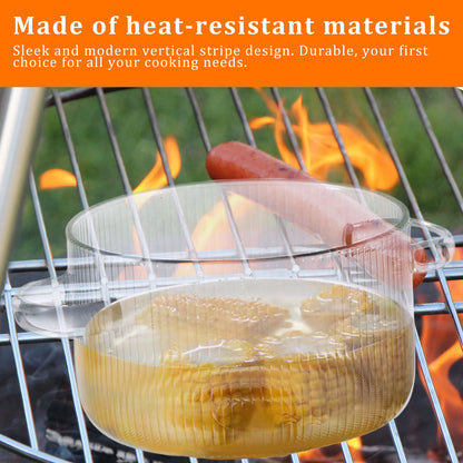 1.6L Glass Saucepan with Lid and Dual Handles, Heat Resistant Soup Pot