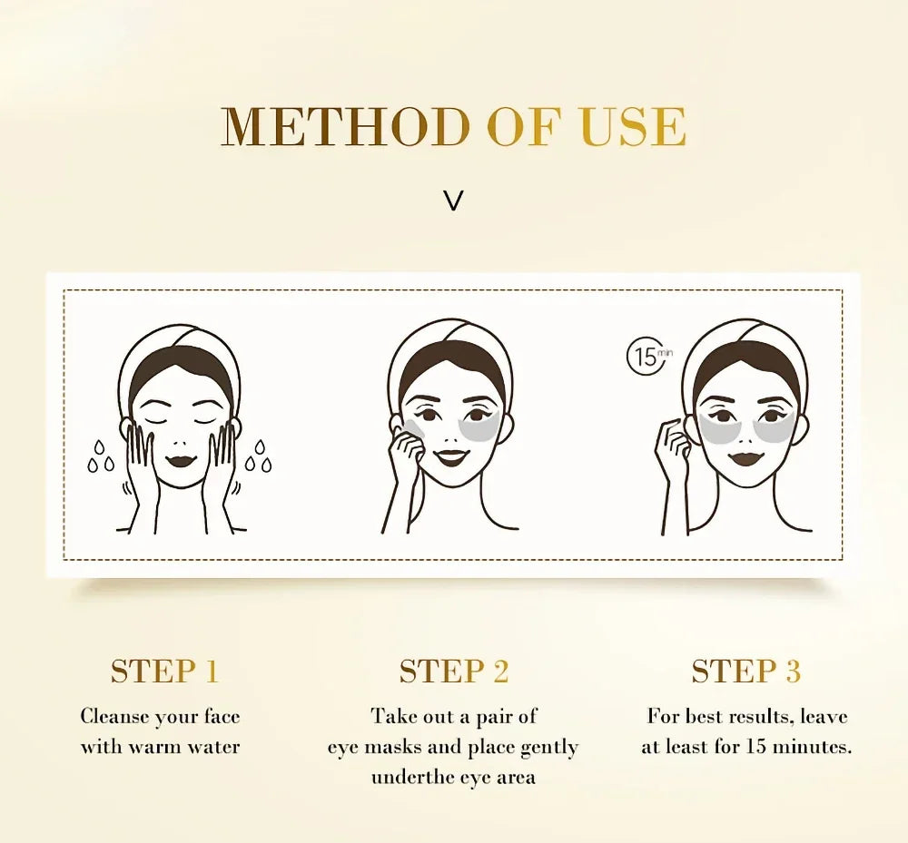 24K Gold Hyaluronic Acid Eye Mask - Collagen Patches for Dark Circles & Skin Care