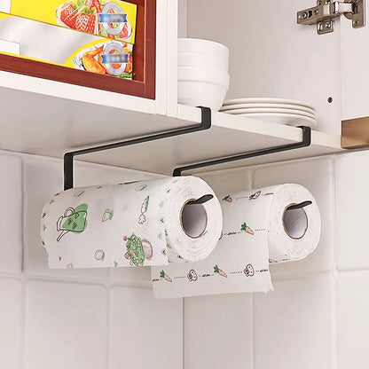 Hanging Kitchen Paper Towel Rack - Roll Paper, Plastic Wrap & Rag Organizer for Kitchen, Cabinets, Bathroom