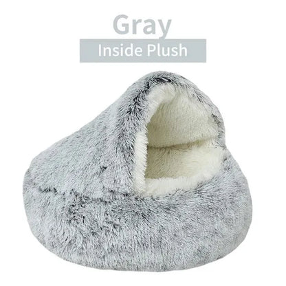 Plush Hooded Pet Bed – 2-in-1 Fluffy Sleeping Nest for Cats & Small Dogs