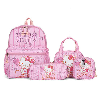 4pcs Kuromi & Hello Kitty Sanrio School Bag Set with Backpack, Pencil Case, Shoulder Bag, Wallet