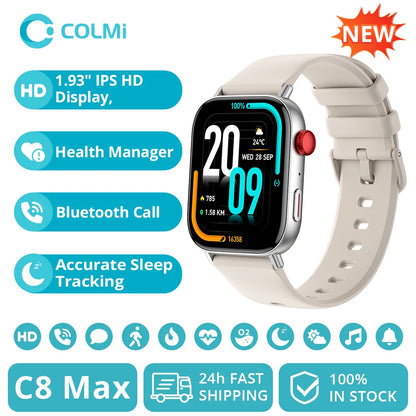 COLMI C8 Max Voice Calling Smart Watch, 1.93" HD Color Display, Health & Fitness Tracking for Men & Women