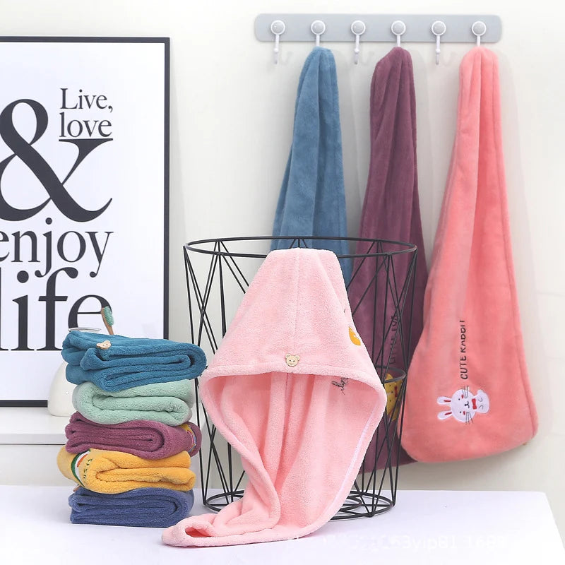 Embroidery Style Hair Drying Cap - Coral Fleece Thickened Towel, Quick Drying Shower Cap for Women