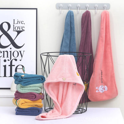 Embroidery Style Hair Drying Cap - Coral Fleece Thickened Towel, Quick Drying Shower Cap for Women