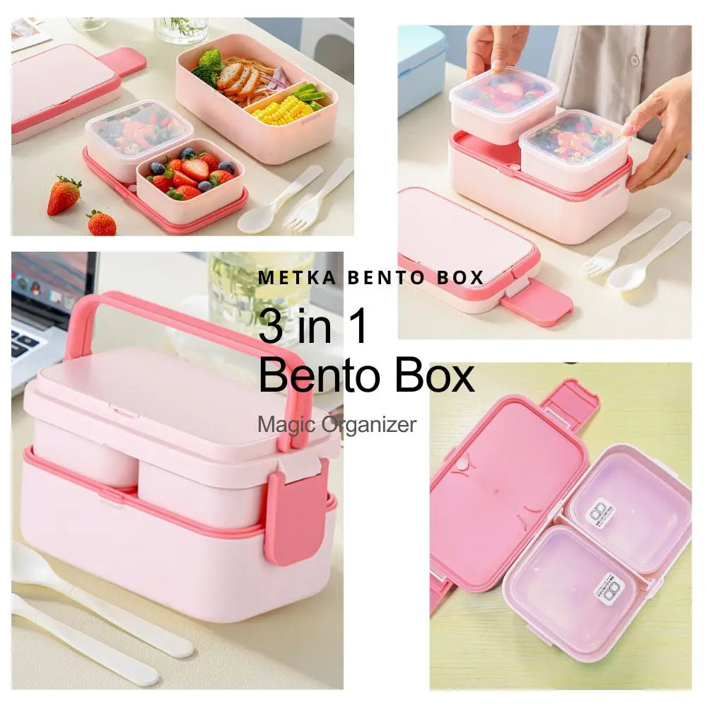 2-Layer Bento Box with Handle, Large Capacity Leak-Proof Lunch Box for Kids, Microwave Safe