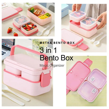 2-Layer Bento Box with Handle, Large Capacity Leak-Proof Lunch Box for Kids, Microwave Safe