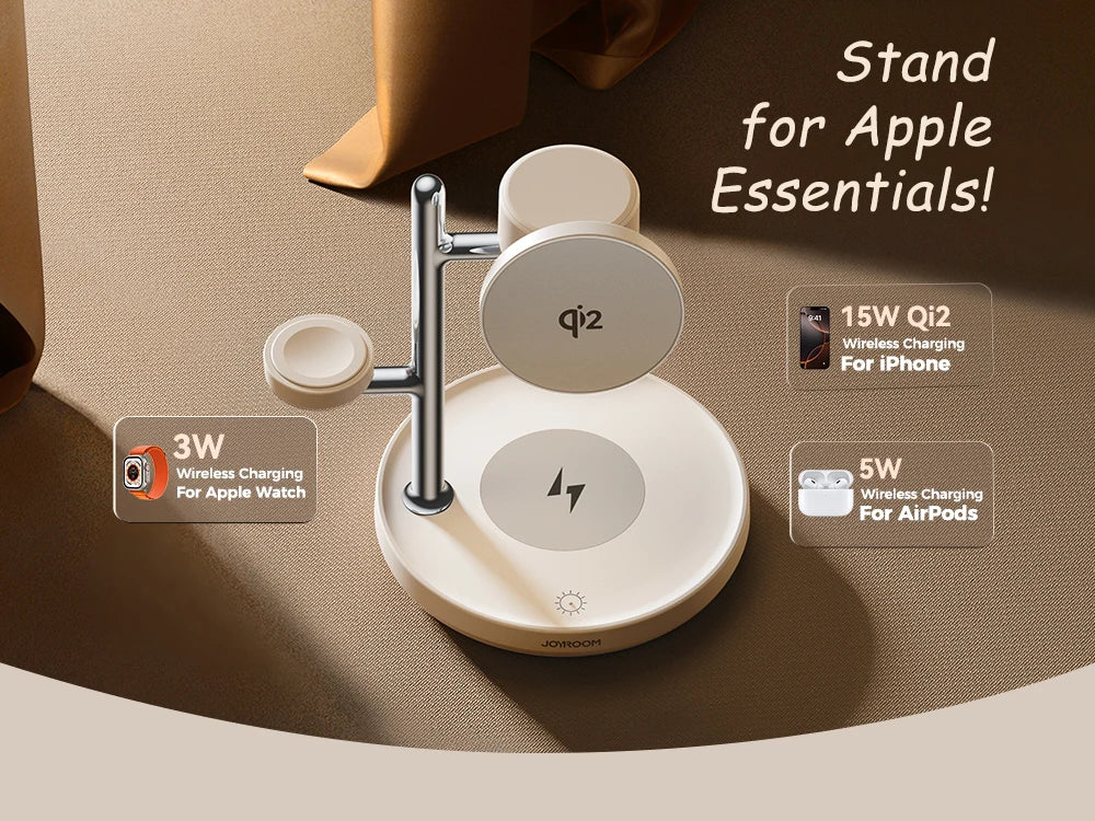 Joyroom 4-in-1 Qi2 Fast Wireless Charger - 15W Magnetic Charging Station for iPhone 12-16, iWatch & AirPods 4/3/2/Pro