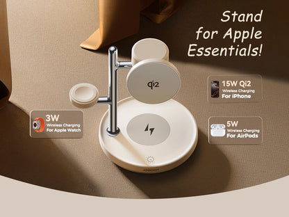 Joyroom 4-in-1 Qi2 Fast Wireless Charger - 15W Magnetic Charging Station for iPhone 12-16, iWatch & AirPods 4/3/2/Pro