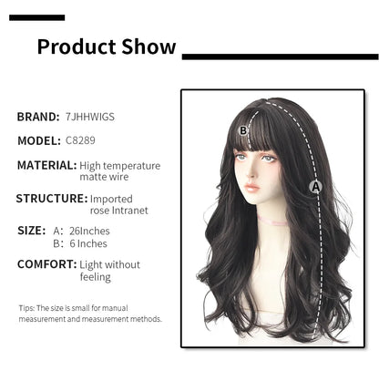 7JHH Popular Brown Ash Long Deep Wave Wig with Bangs for Women