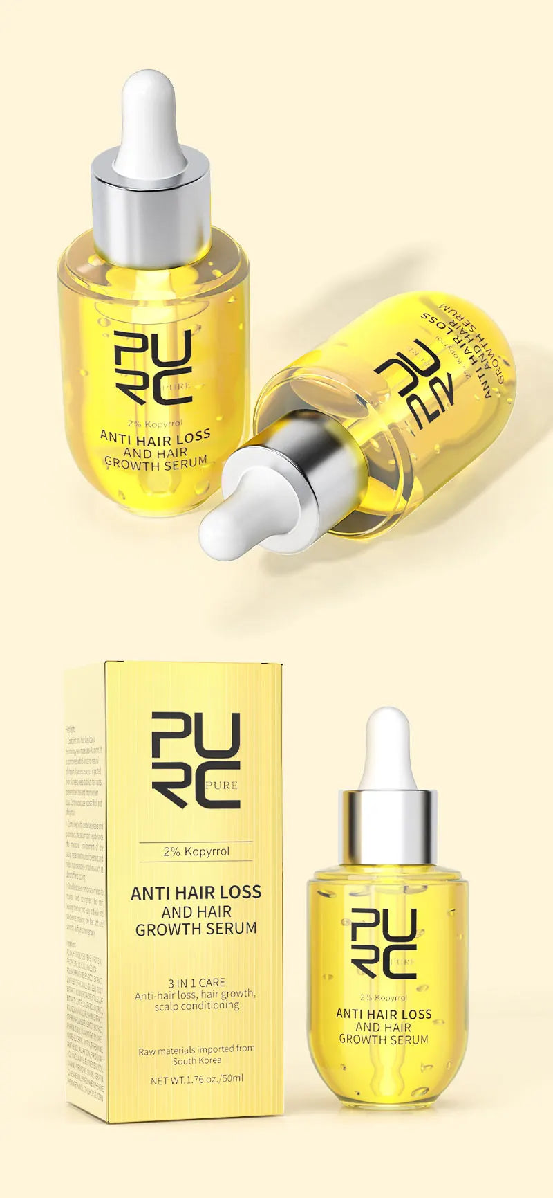 PURC Hair Growth Serum for Thinning Hair Loss Treatment Fast Regrowth Oil for Men & Women Hair Care