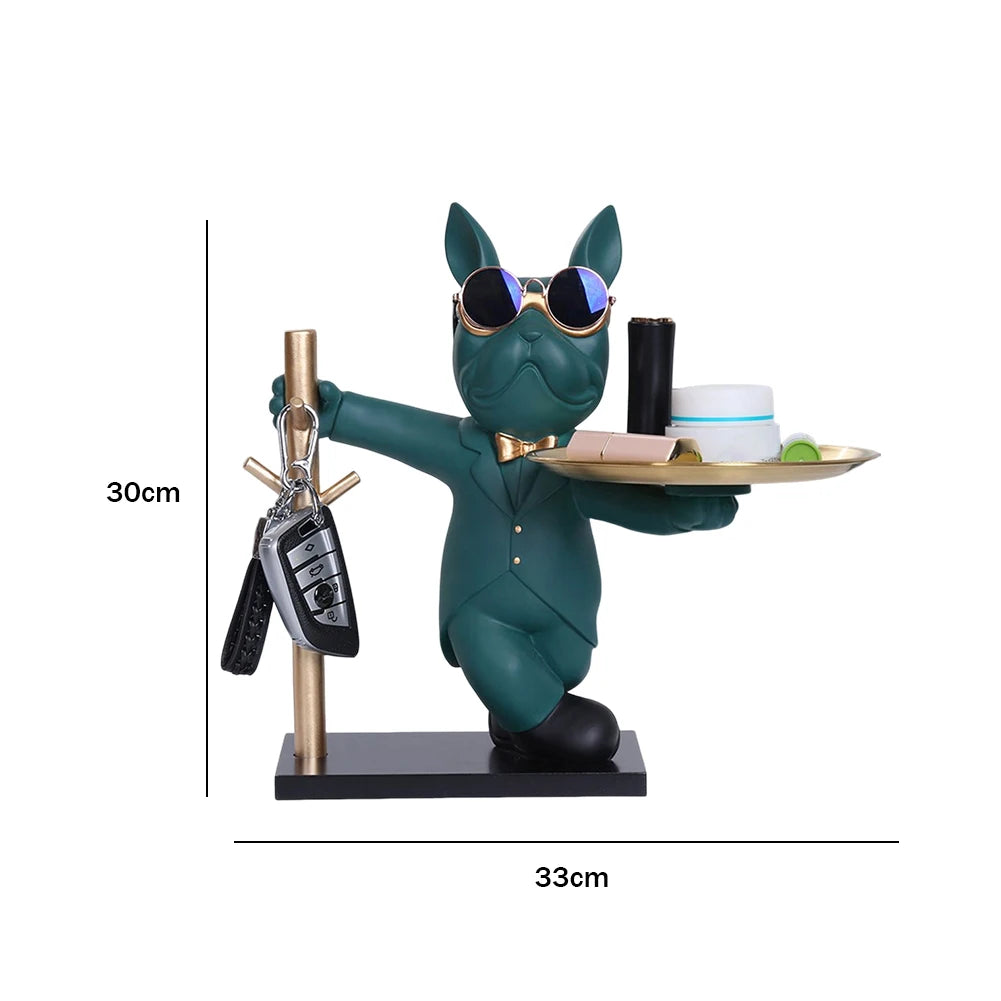 Bulldog Resin Sculpture with Tray - Cool Dog Ornament & Coin Piggy Bank for Table Decoration