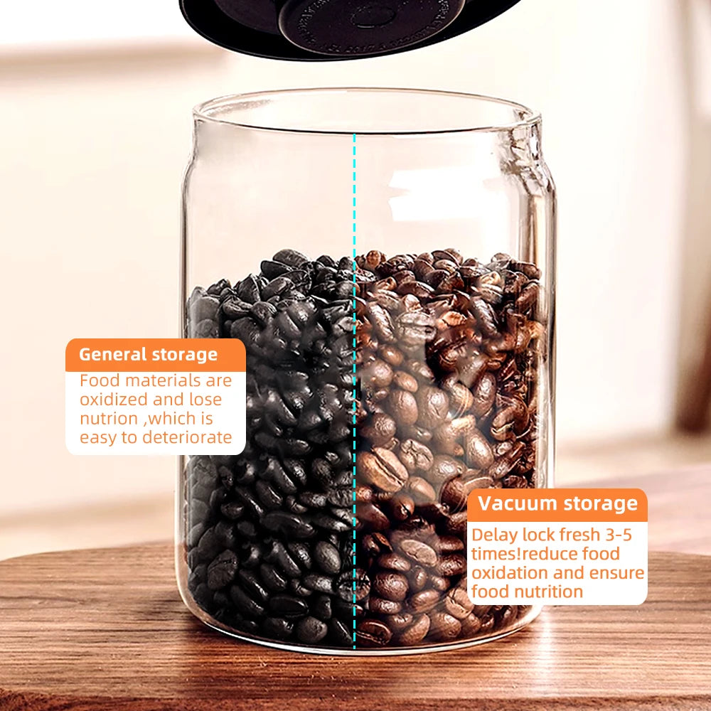 Vacuum Sealed Coffee Bean Storage Jar - Glass Food & Tea Fresh Storage Bottle for Kitchen