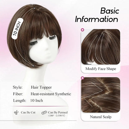 10" Synthetic Bob Hair Topper for Women with Large 7" × 7" Base for Thinning Hair