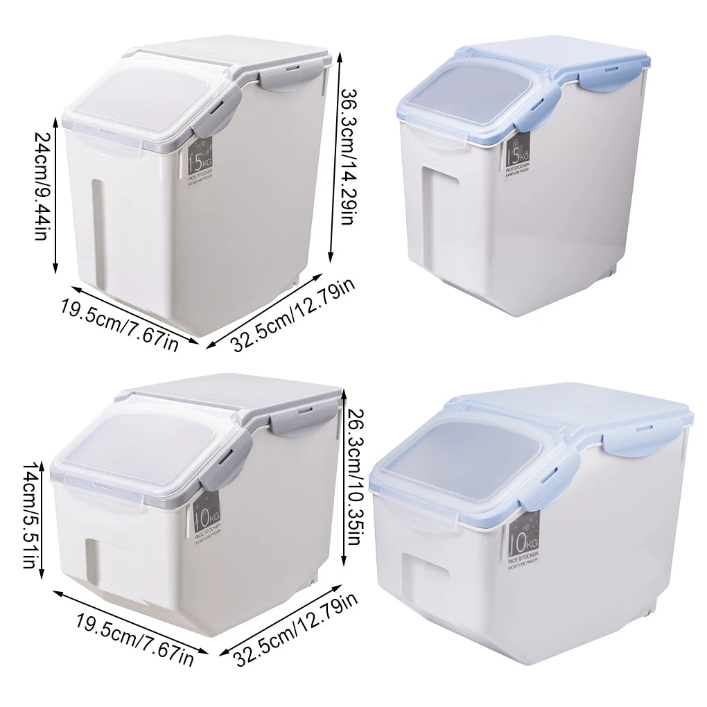 Dog Food Storage Container with Roller Base & Measuring Cup – Leakproof & Mothproof