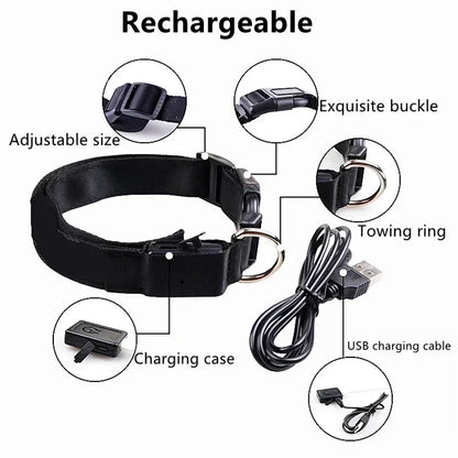 LED Glowing Dog Collar Adjustable Flashing Rechargeable Luminous Night Collar for Small Dogs Anti-Lost Pet Product