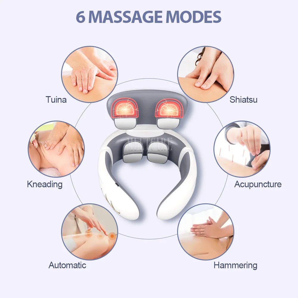 TENS Pulse Wireless Back & Neck Massager - Smart Heating Pain Relief for Shoulders & Muscles