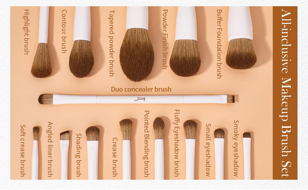 Jessup 14PC Makeup Brush Set - Synthetic Brushes for Foundation, Contour, Eyeshadow & Highlight T329