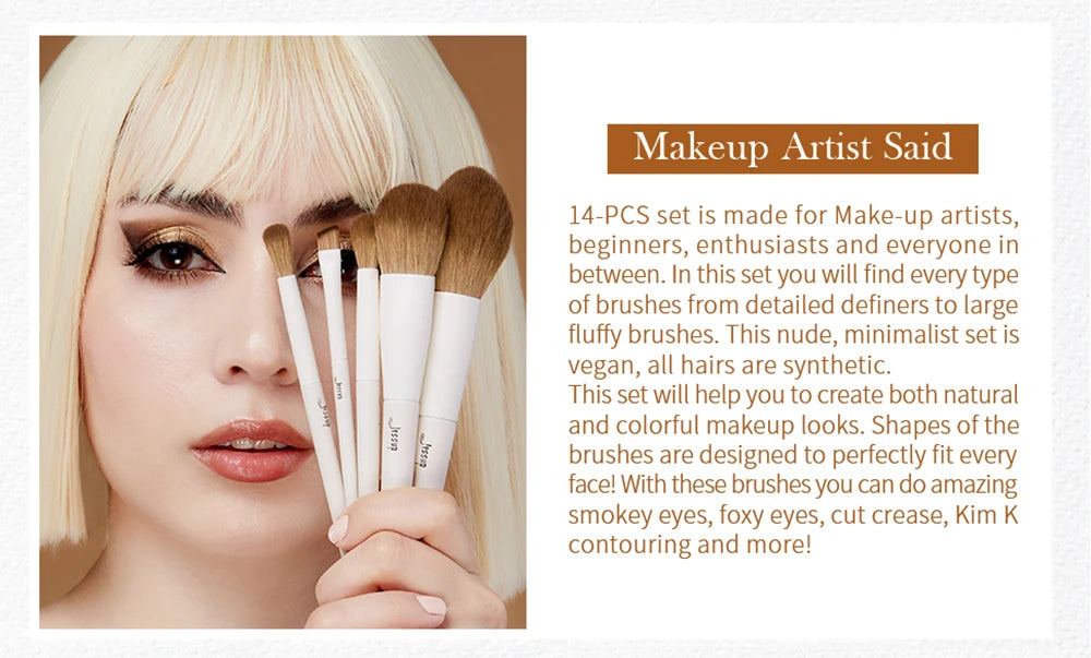 Jessup 14PC Makeup Brush Set - Synthetic Brushes for Foundation, Contour, Eyeshadow & Highlight T329