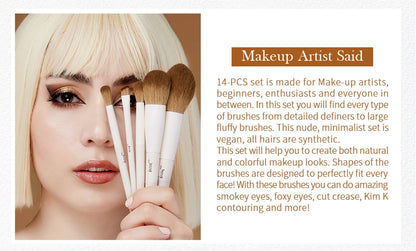 Jessup 14PC Makeup Brush Set - Synthetic Brushes for Foundation, Contour, Eyeshadow & Highlight T329