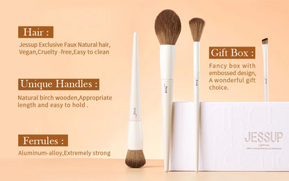Jessup 14PC Makeup Brush Set - Synthetic Brushes for Foundation, Contour, Eyeshadow & Highlight T329