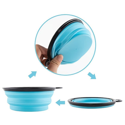 Portable Foldable Pet Bowl with Black Frame, 11.83oz TPR Dog Food Dish for Outdoors