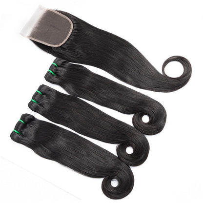 Straight Curve Fumi Human Hair bundles with 4x4 Closures