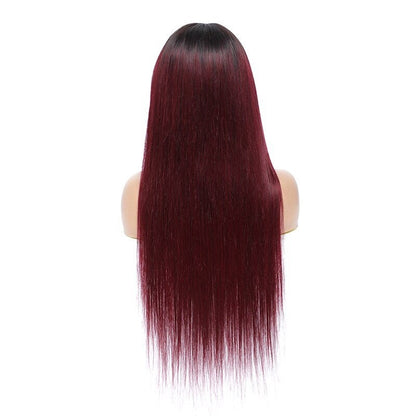 Brazilian Straight Human Hair Wigs with Bangs #99J No Glue Wig